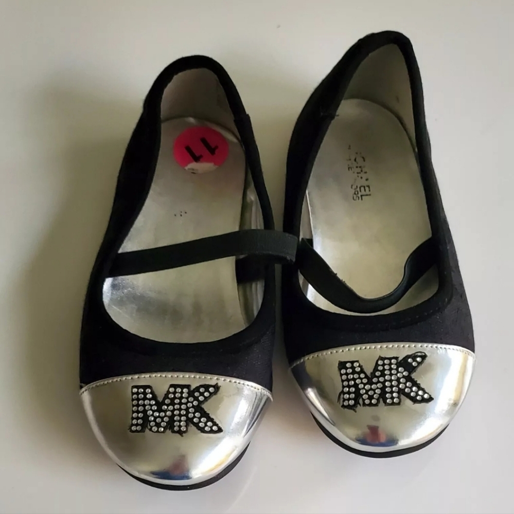Michael Kors Black And Silver Ballet Flat Slip Ons Size 11 Kids